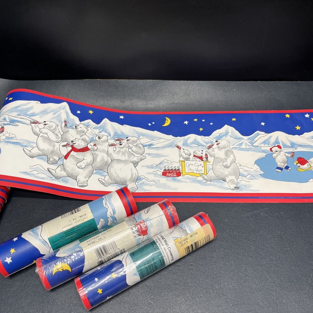 Vintage 1995 Coca Cola Coke Polar Bears Wallpaper Border 581755 4 Rolls 20 Yards